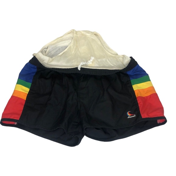 Sea Waves Mens Shorty Shorts Swim Trunks Hawaii Rainbow Pride Vintage 80's L - Picture 3 of 7